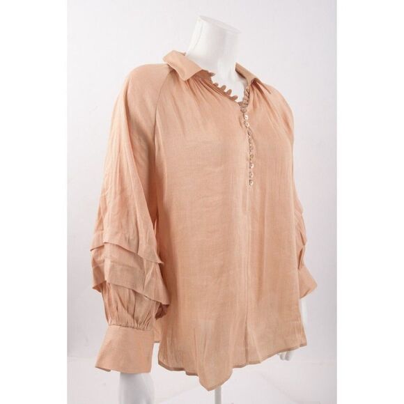 Massimo Dutti Womans Blouse Shirt Top Size S Silk Linen Peach 5108/575 NWT - Picture 2 of 6